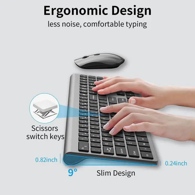 Alt view image 4 of 5 - SHUNJINRUN Keyboard and Mouse Wireless, Silent Slim Mouse and Keyboard with USB Mini Receiver, Quiet Click, 2400 DPI, Ergonomic Full-Size Computer Keyboard Combo for Laptop PC Windows Mac -Space Gray