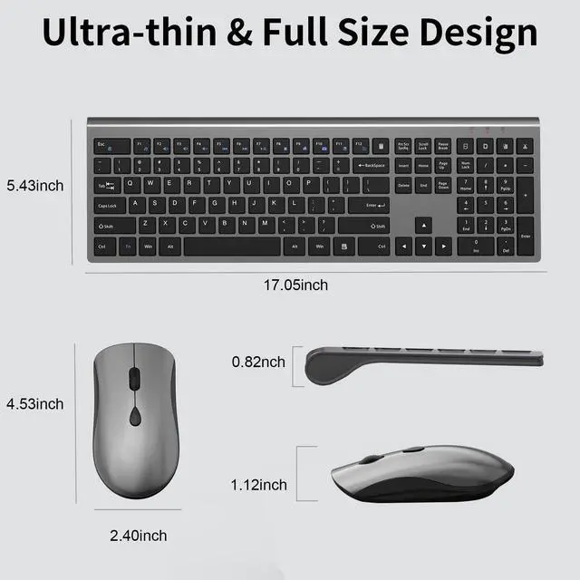 Alt view image 5 of 5 - SHUNJINRUN Keyboard and Mouse Wireless, Silent Slim Mouse and Keyboard with USB Mini Receiver, Quiet Click, 2400 DPI, Ergonomic Full-Size Computer Keyboard Combo for Laptop PC Windows Mac -Space Gray