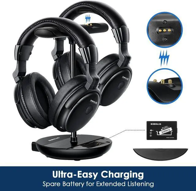 Alt view image 3 of 5 - SIMOLIO Wireless Headphones for TV Watching with Transmitter/Charging Stand 2-in-1, Wireless Over Ear Headphones for TV w/Dialogue Clarity & BAL & Tone Control, for 3 People