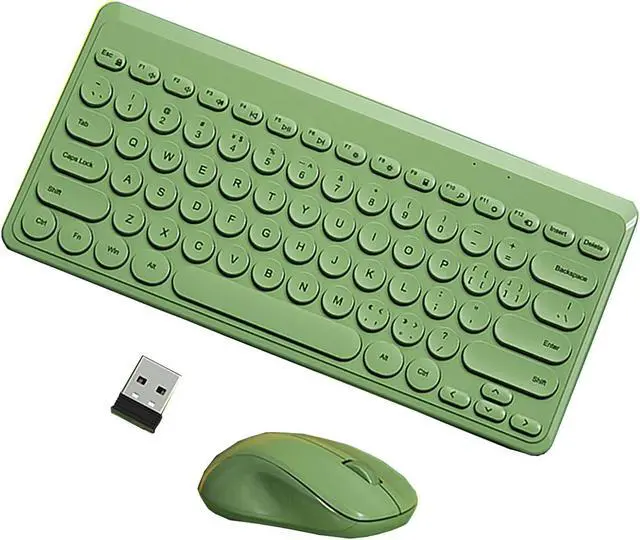Main image of Keyboard and Mouse Combo,2.4G Wireless 79 Cute Round Keys Small Keyboards Silent and 1600 DPI Optical Mice Set (Green)