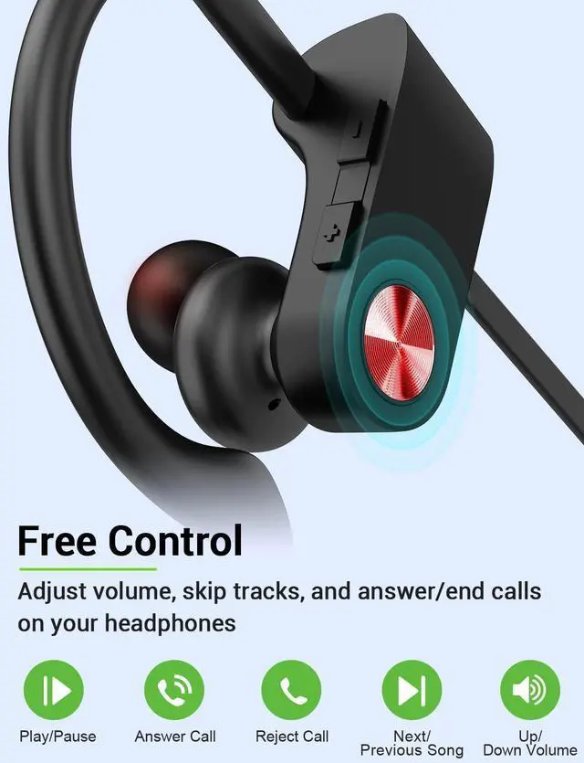 Alt view image 4 of 5 - Stiive Bluetooth Headphones, 5.3 Wireless Sports Earbuds IPX7 Waterproof with Mic, Stereo Sweatproof in-Ear Earphones, Noise Cancelling Headsets for Gym Running Workout, 16 Hours Playtime - BlackRed