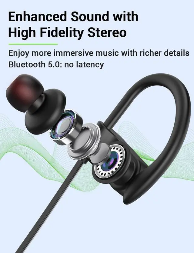 Alt view image 3 of 5 - Stiive Bluetooth Headphones, 5.3 Wireless Sports Earbuds IPX7 Waterproof with Mic, Stereo Sweatproof in-Ear Earphones, Noise Cancelling Headsets for Gym Running Workout, 16 Hours Playtime - BlackRed