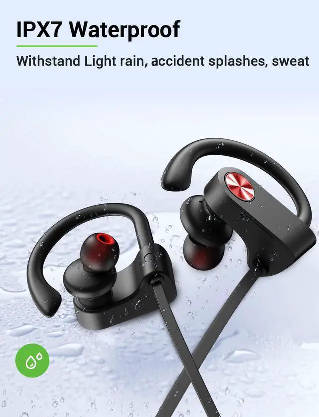 Alt view image 5 of 5 - Stiive Bluetooth Headphones, 5.3 Wireless Sports Earbuds IPX7 Waterproof with Mic, Stereo Sweatproof in-Ear Earphones, Noise Cancelling Headsets for Gym Running Workout, 16 Hours Playtime - BlackRed