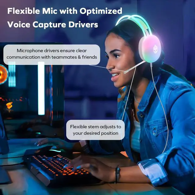 Alt view image 3 of 5 - GAME PUNK Nova Light Gaming Headset with Mic, Translucent Wired RGB Headphones, Compatible with PCs, Xbox Series X/S, PlayStation 5/4, Nintendo Switch, Passive Noise-Cancelling, Includes USB-A Cord