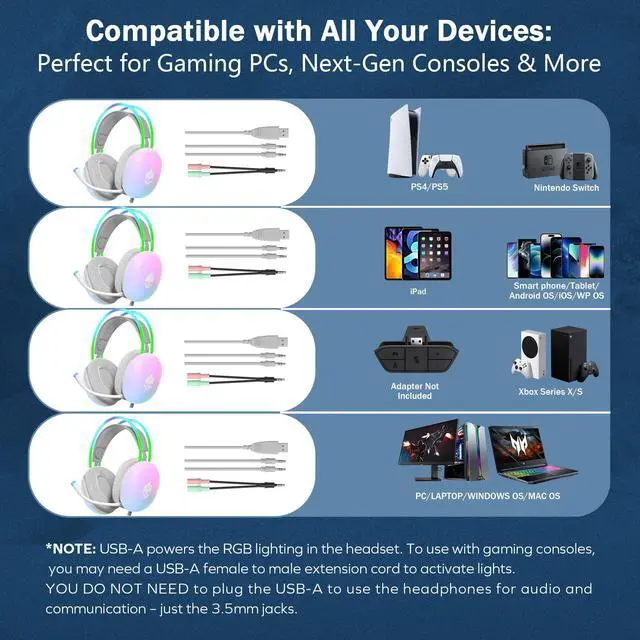 Alt view image 4 of 5 - GAME PUNK Nova Light Gaming Headset with Mic, Translucent Wired RGB Headphones, Compatible with PCs, Xbox Series X/S, PlayStation 5/4, Nintendo Switch, Passive Noise-Cancelling, Includes USB-A Cord