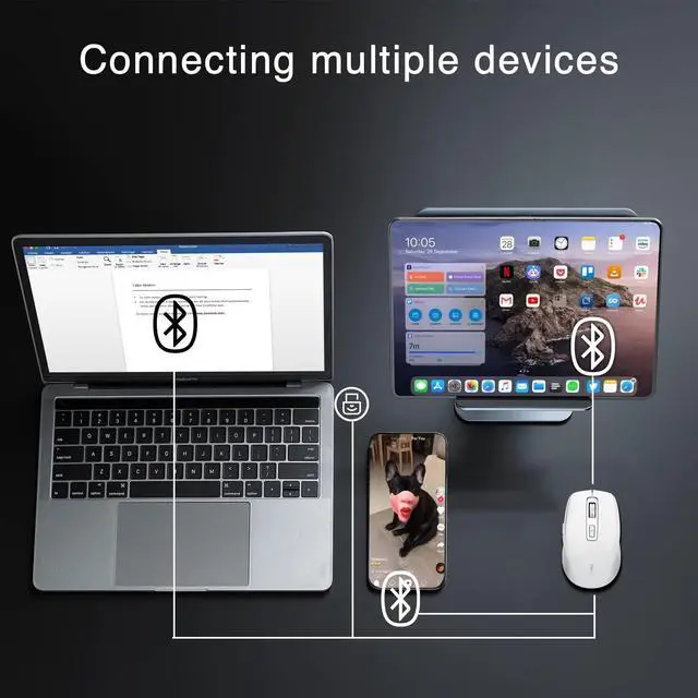 Alt view image 2 of 5 - TMICE Wireless Bluetooth Mouse, Dual-Mode, 500mAh Battery, 5 DPI Adjustment, 10M Working Distance, White