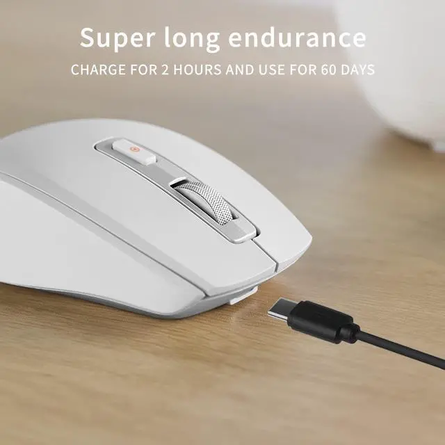 Alt view image 3 of 5 - TMICE Wireless Bluetooth Mouse, Dual-Mode, 500mAh Battery, 5 DPI Adjustment, 10M Working Distance, White