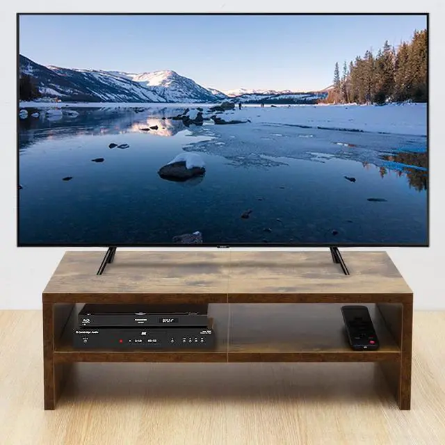 Alt view image 2 of 5 - TEAMIX 2 Tier Wooden Monitor Riser Stand, Desktop Stand with storage for Laptop/PC/Printer/Keyboard, TV Stand Shelf Home Office Desk Accessories