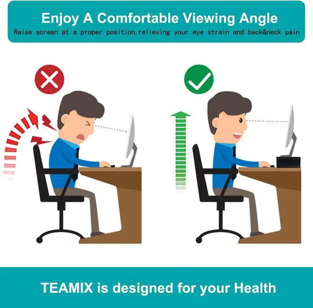 Alt view image 5 of 5 - TEAMIX 2 Tier Wooden Monitor Riser Stand, Desktop Stand with storage for Laptop/PC/Printer/Keyboard, TV Stand Shelf Home Office Desk Accessories