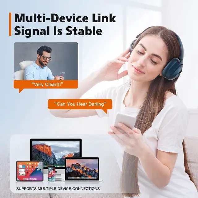 Alt view image 3 of 5 - Active Noise Cancelling Headphones,Wireless Noise Cancelling Headphone, Microphone 40 Hours Playtime Wireless Bluetooth Headphones 3D Low Bass Tone Fast Charge for Cellphone/Work/Gym/Travel (Blue)