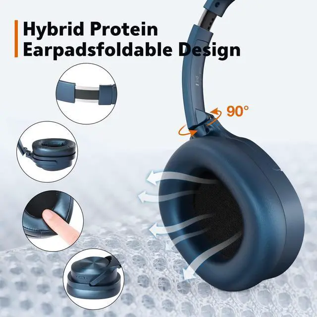 Alt view image 5 of 5 - Active Noise Cancelling Headphones,Wireless Noise Cancelling Headphone, Microphone 40 Hours Playtime Wireless Bluetooth Headphones 3D Low Bass Tone Fast Charge for Cellphone/Work/Gym/Travel (Blue)