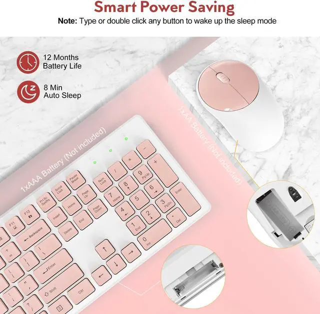 Alt view image 3 of 5 - Wireless Keyboard and Mouse, Trueque Silent 2.4GHz Cordless Full Size USB Mouse Combo, Long Battery Life, Lag-Free for Computer, Laptop, PC, Windows, Mac, Chrome OS (Pink)
