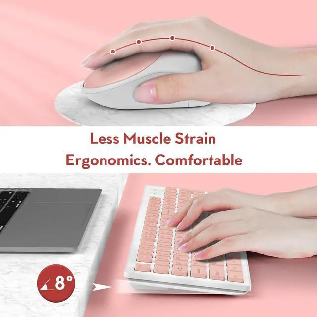 Alt view image 4 of 5 - Wireless Keyboard and Mouse, Trueque Silent 2.4GHz Cordless Full Size USB Mouse Combo, Long Battery Life, Lag-Free for Computer, Laptop, PC, Windows, Mac, Chrome OS (Pink)