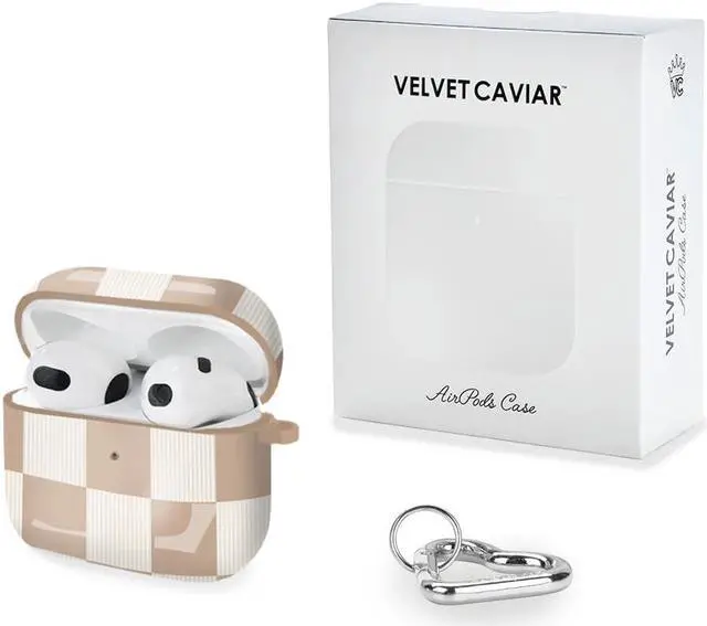 Alt view image 4 of 4 - Velvet Caviar Compatible with AirPods 3rd Generation Case with Keychain - Cute Protective Hard Cover - AirPod 3 Case - Nude Vibe Checkered