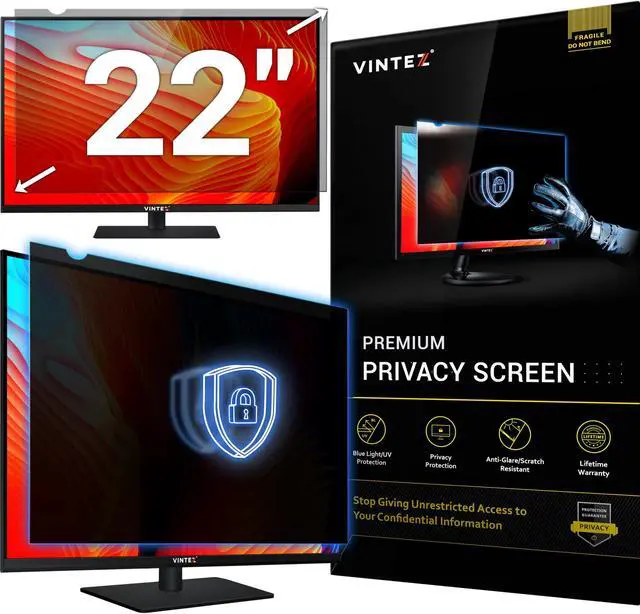 Main image of VINTEZ 22 Inch 16:9 Computer Privacy Screen Filter for Widescreen Monitor and Laptop - Anti-Glare - Anti-Scratch Protector Film - Data Confidentiality Shield [1 Pack]