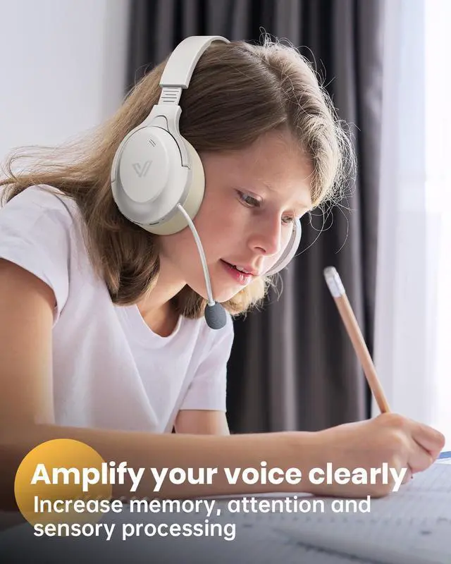 Alt view image 2 of 5 - VOXii Auditory Feedback Wireless Headphones - Brain Training Bluetooth Headphones, Enhanced Speech, Language, Memory and Attention, for You and Your Children, Help with Autism ADHD (Creamy White)