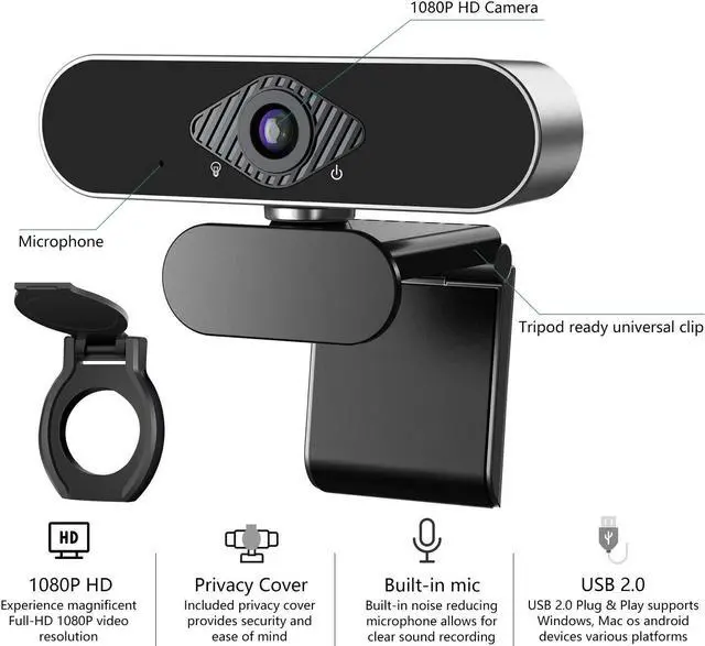 Alt view image 2 of 5 - Wennyn Webcam 1080P HD with Microphone & Privacy Cover, USB Web Cam with Live Streaming HD Video for Mac, PC, Computer and Laptop, Wide Angle Lens 1080P Web Camera with 360 Degree Flexible Mount