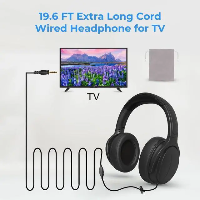 Alt view image 2 of 5 - WMSZMSM Extra Long Cord Wired Headphone for TV and PC for TV Watching for Seniors with Volume Control Wired Headphones with Long Cord Length(9.8FT)