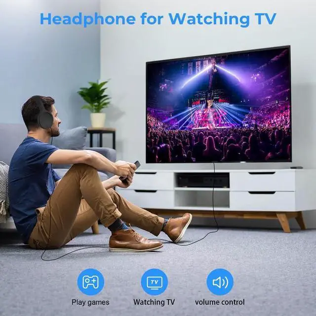 Alt view image 3 of 5 - WMSZMSM Extra Long Cord Wired Headphone for TV and PC for TV Watching for Seniors with Volume Control Wired Headphones with Long Cord Length(9.8FT)