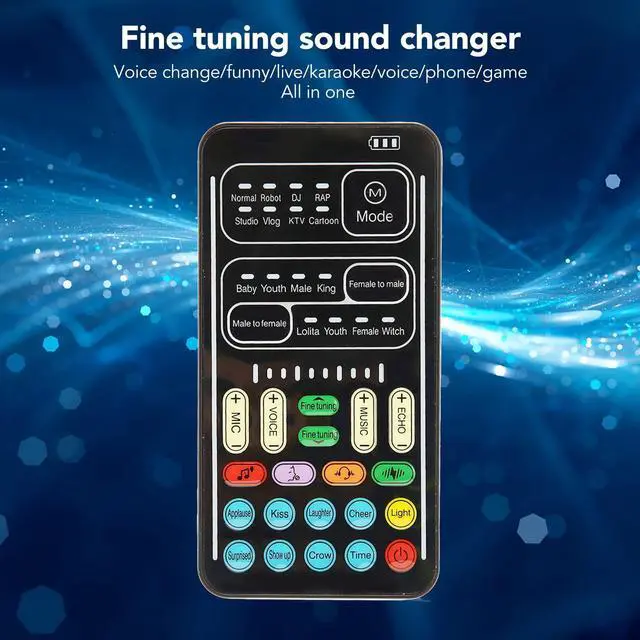 Alt view image 2 of 5 - Portable Mini Voice Changer Device, Multifunctional Sound Changer Live Broadcast Sound Card for Mobile Phone Computer Game Devices, Handheld Microphone Voice Changer 8 Sound(I9 English Edition)