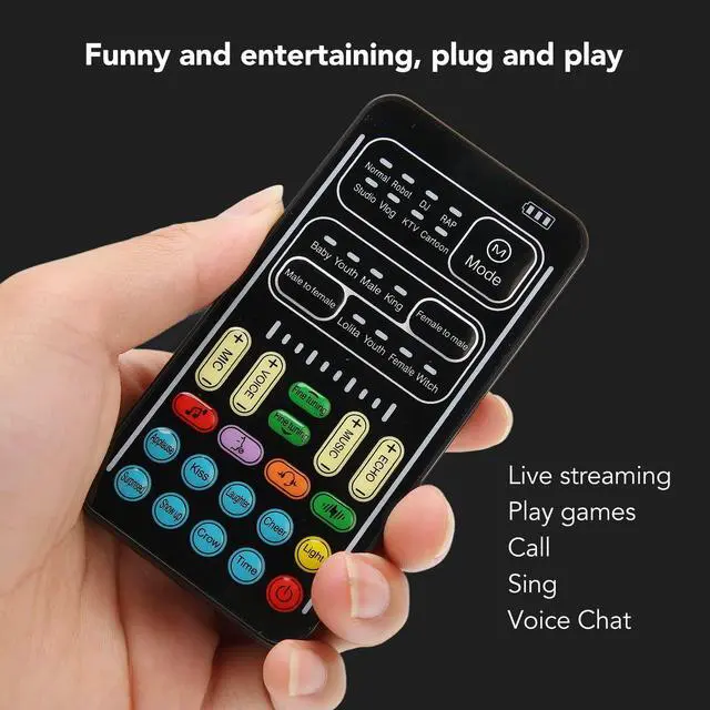 Alt view image 3 of 5 - Portable Mini Voice Changer Device, Multifunctional Sound Changer Live Broadcast Sound Card for Mobile Phone Computer Game Devices, Handheld Microphone Voice Changer 8 Sound(I9 English Edition)
