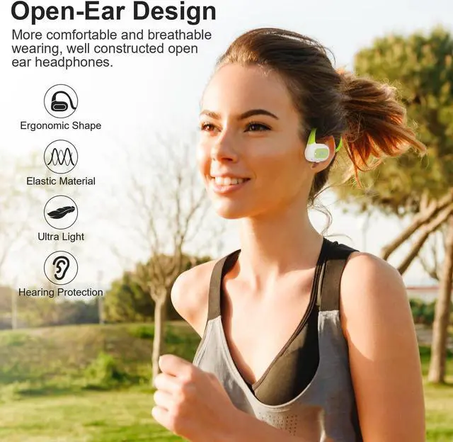Alt view image 2 of 5 - YMOO Open Ear Wireless Bluetooth 5.2 Headphone for Running, IPX4 Water/Sweatproof Swimming Headset,10H Playtime, Low Latency, HiFi Air Conduction Earbud with Dual-mic for Workout/Trekz (Green)