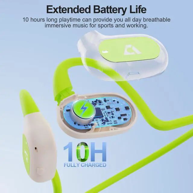 Alt view image 4 of 5 - YMOO Open Ear Wireless Bluetooth 5.2 Headphone for Running, IPX4 Water/Sweatproof Swimming Headset,10H Playtime, Low Latency, HiFi Air Conduction Earbud with Dual-mic for Workout/Trekz (Green)