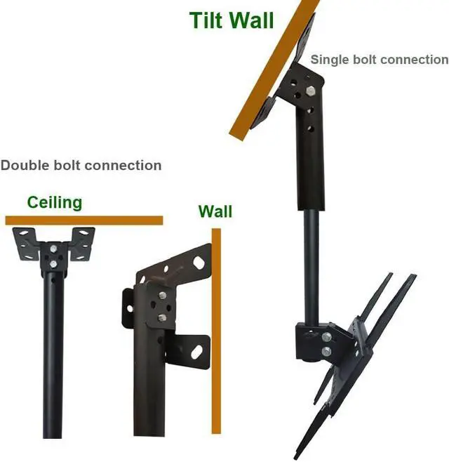 Alt view image 5 of 5 - Yuarisx Ceiling TV Mount Adjustable Bracket Fits Most Plasma Flat Screen Display LED LCD OLED TVs 26 to 55 inch, Mounting Holes 400x400mm
