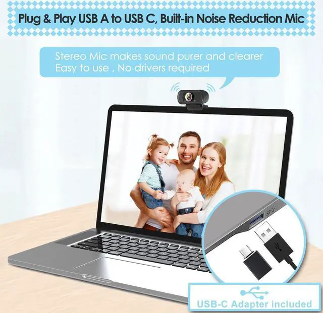 Alt view image 4 of 5 - USB C Webcam for PC: 1080P HD Web Cam with Mic,Computer Camera with Privacy Cover & Tripod Stand for MAC Desktop Laptop, Wide Angle Webcam Pro Streaming Web Camera for Zoom/Skype/Teams/Webex