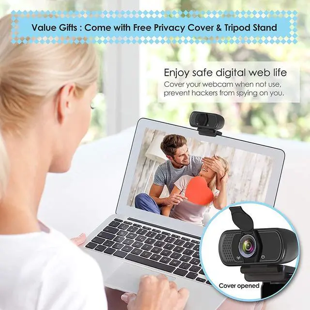 Alt view image 5 of 5 - USB C Webcam for PC: 1080P HD Web Cam with Mic,Computer Camera with Privacy Cover & Tripod Stand for MAC Desktop Laptop, Wide Angle Webcam Pro Streaming Web Camera for Zoom/Skype/Teams/Webex