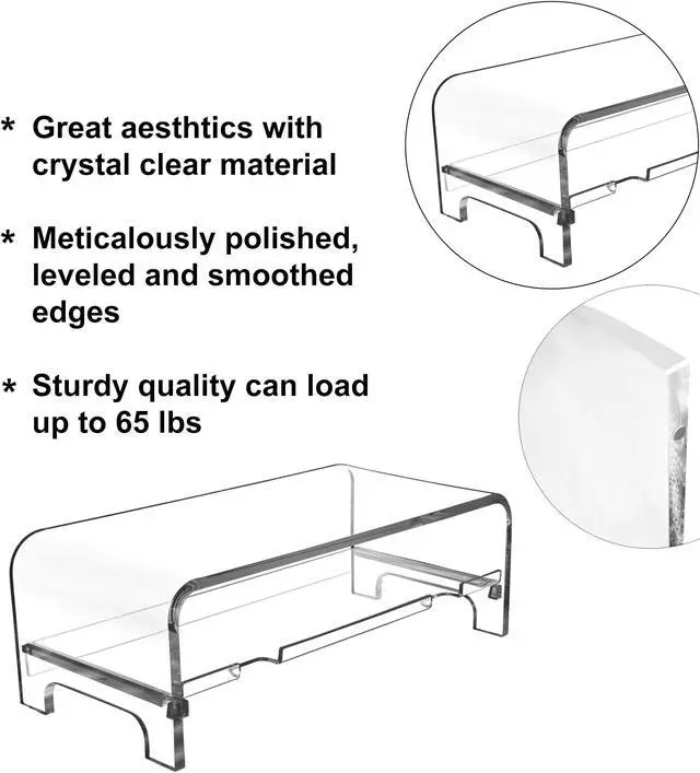 Alt view image 4 of 5 - AMT 2 Tier 5.7 Inch High Acrylic Laptop Monitor Stand & Computer Riser with Cat Keyboard Protector, Space-Saving Design, Extra Storage, Clear Shelf - Ideal for Monitors, Laptops, Printers, Desktop