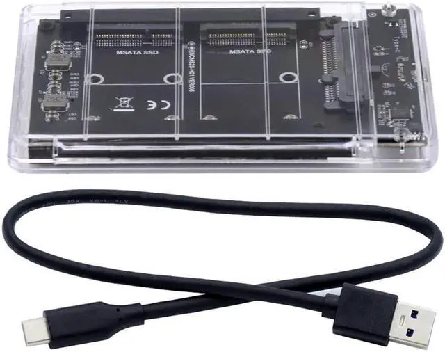 Alt view image 2 of 5 - Xiwai Dual MSATA Mini-SATA SSD Card JBOD Raid0 Span Bridge to USB3.0 Type-C USB-C 2.5inch SATA Combo Enclosure