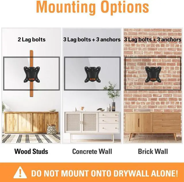 Alt view image 5 of 5 - ELIVED TV Wall Mount Monitor Mount for Most 13-30 Inch TVs Single Stud Up to VESA 100x100mm, Plus Universal TV Mounting Hardware Kit includes Screws, Washers, Spacers and Concrete Anchors