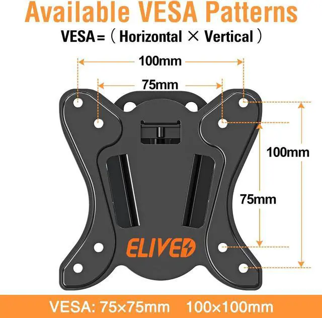 Alt view image 4 of 5 - ELIVED TV Wall Mount Monitor Mount for Most 13-30 Inch TVs Single Stud Up to VESA 100x100mm, Plus Universal TV Mounting Hardware Kit includes Screws, Washers, Spacers and Concrete Anchors