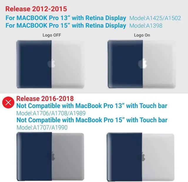 Alt view image 3 of 5 - IBENZER Compatible with MacBook Pro 13 Inch Case 2015 2014 2013 end 2012 A1502 A1425, Hard Shell Case with Bag & Keyboard Cover & Screen Film for Old Version Mac Pro Retina 13, Navy Blue, R13-NVBL+3SP