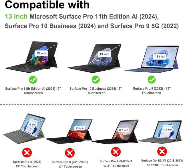 Alt view image 2 of 5 - Fintie Hard Case for 13 Inch Microsoft Surface Pro 11 / Pro 10 / Pro 9 - Shockproof Folio Rugged Cover with Clear Transparent Back Shell Compatible with Type Cover Keyboard, Green