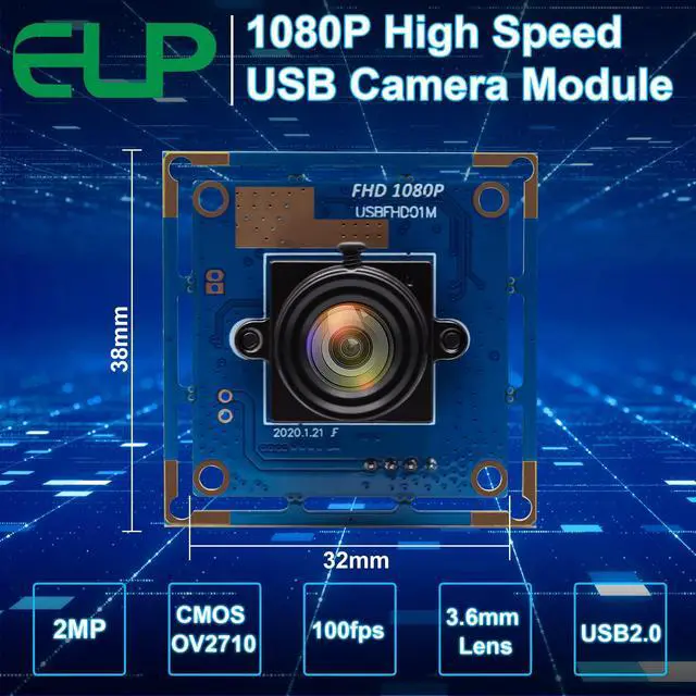 Alt view image 2 of 5 - ELP 1080P USB Security Camera Module High Speed 2megapixel HD Free Driver USB with Camera Wide Angle PC Camera Raspberry Pi Developing Board Mini UVC USB2.0 Industrial Video Webcam Board for Computer