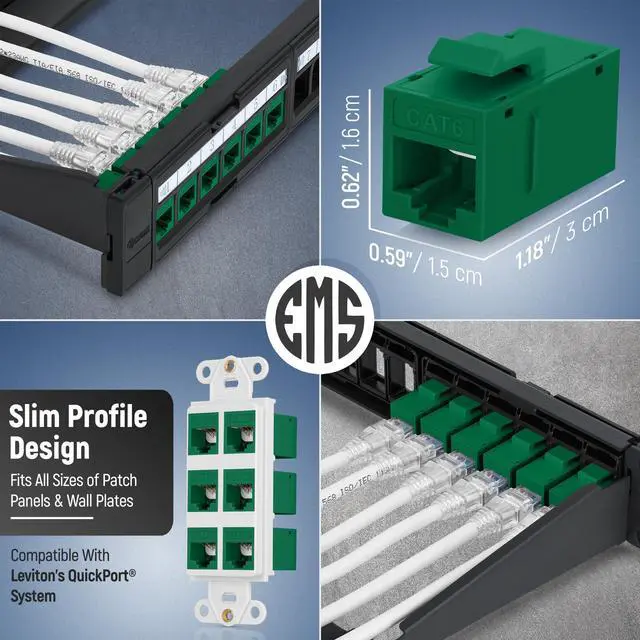 Alt view image 3 of 5 - Everest Media Solutions RJ45 CAT6 Keystone Coupler in Green - 48-Pack - Female to Female Ethernet Keystone Jack for Standard Wall Plates & Patch Panels - UTP Inline RJ45 Coupler Extender