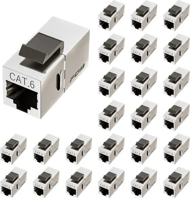 Main image of FGB 25 Pack Cat6 Shielded Keystone Coupler, Female to Female RJ45 Keystone Jack, Ethernet Keystone Coupler in Silver