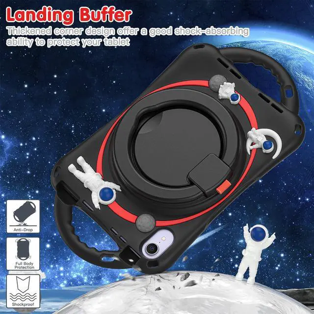 Alt view image 2 of 5 - GooodiDEAR iPad Mini 6 Case for Kids - 6th Gen Case, Durable Shockproof, 360deg Rotating Grip, Foldable Handle, Secure Stand Kickstand, Stylish Black Silicone & PC, with Convenient Carrying Strap