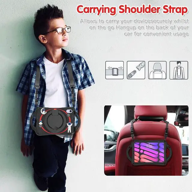 Alt view image 5 of 5 - GooodiDEAR iPad Mini 6 Case for Kids - 6th Gen Case, Durable Shockproof, 360deg Rotating Grip, Foldable Handle, Secure Stand Kickstand, Stylish Black Silicone & PC, with Convenient Carrying Strap