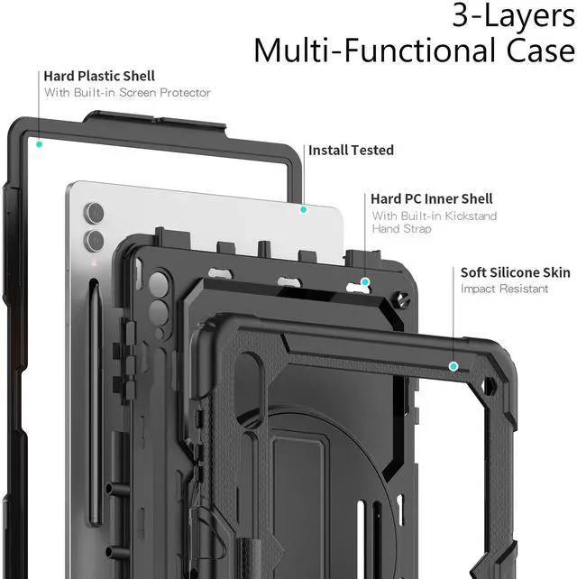 Alt view image 5 of 5 - Gylint S10 Ultra Case with 14.6 Inch Screen Protector, Hand & Shoulder Straps, Rotating Stand, Pen Holder - Black