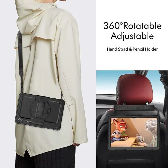 Alt view image 4 of 5 - Gylint S10 Ultra Case with 14.6 Inch Screen Protector, Hand & Shoulder Straps, Rotating Stand, Pen Holder - Black