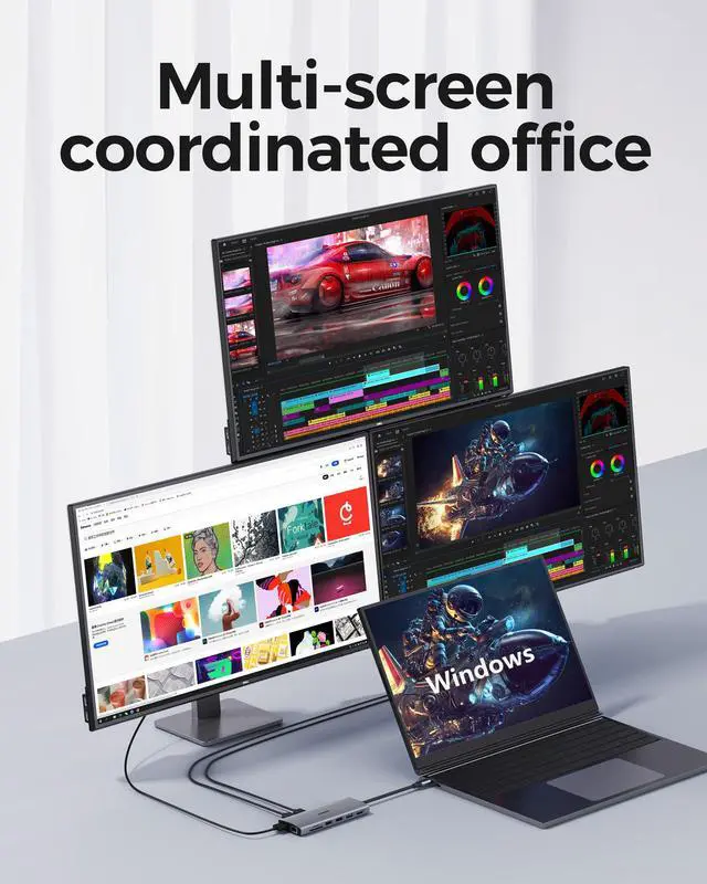 Alt view image 3 of 5 - USB C Docking Station 3 Monitors 4K@60Hz, 14-in-1 Laptop Docking Station with 2 HDMI 4K@60Hz, DP 8K@30Hz/ 4K@144Hz, 3 USB 3.0, 2 USB 2.0, RJ45, Audio, PD 100W, USB-C HUB for Windows Laptop Accessories