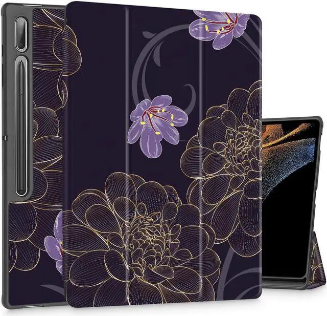 Main image of Mektron Case for Samsung Tab S9 Ultra 14.6 Inch 2023 Model X910/X916/X918,Built-on Pencil Holder Hard Cover with Auto Wake/Sleep, Multi-Angle Stand for Galaxy Tab S9 Ultra 14.6",Golden Dahlia Flowers