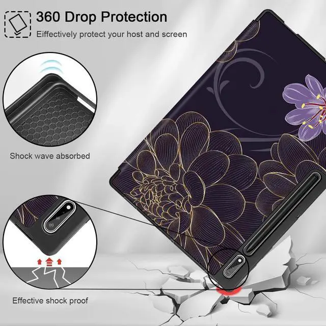 Alt view image 5 of 5 - Mektron Case for Samsung Tab S9 Ultra 14.6 Inch 2023 Model X910/X916/X918,Built-on Pencil Holder Hard Cover with Auto Wake/Sleep, Multi-Angle Stand for Galaxy Tab S9 Ultra 14.6",Golden Dahlia Flowers