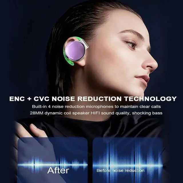 Alt view image 4 of 5 - On Ear Headphones Bluetooth V5.3, Clip on Earbuds Wireless, Open Ear Headphones with Earhooks, Sports Headset Bluetooth with 4 Microphones, Noise Cancelling/Long Battery Life/with Charging Case