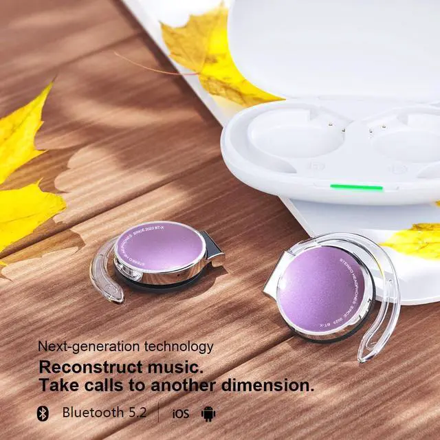 Alt view image 5 of 5 - On Ear Headphones Bluetooth V5.3, Clip on Earbuds Wireless, Open Ear Headphones with Earhooks, Sports Headset Bluetooth with 4 Microphones, Noise Cancelling/Long Battery Life/with Charging Case