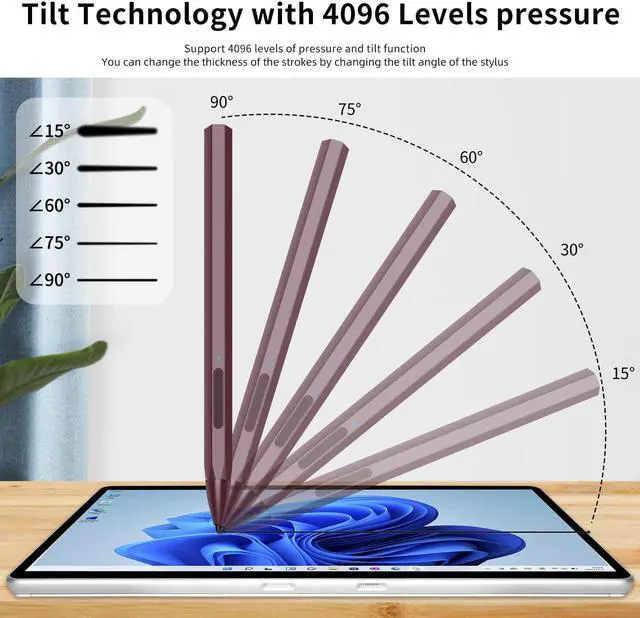 Alt view image 2 of 5 - SSS·GRGB Stylus Pen for Microsoft Surface Pro9/8/X/7/6/5/4/3 Surface Go 3/2/1 Surface 3/Laptop/Studio/Book 4/3/2/1 with 4096 Tilt Pressure Palm Rejection Magnetic Attachment Rechargeable, Red
