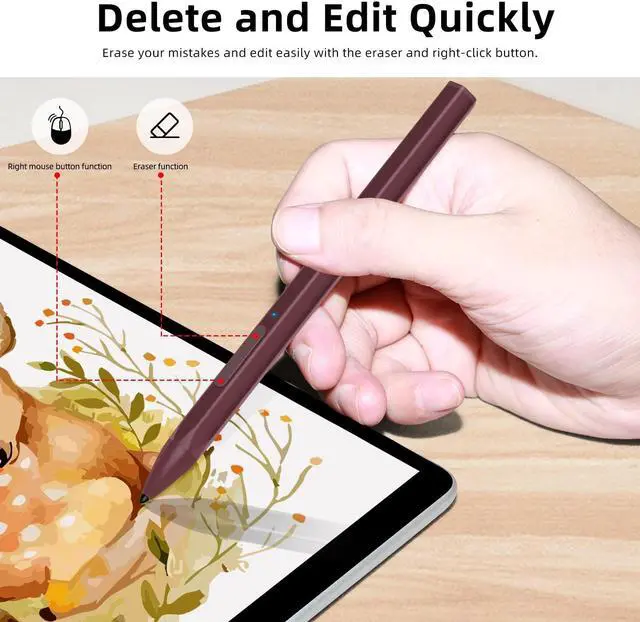 Alt view image 5 of 5 - SSS·GRGB Stylus Pen for Microsoft Surface Pro9/8/X/7/6/5/4/3 Surface Go 3/2/1 Surface 3/Laptop/Studio/Book 4/3/2/1 with 4096 Tilt Pressure Palm Rejection Magnetic Attachment Rechargeable, Red